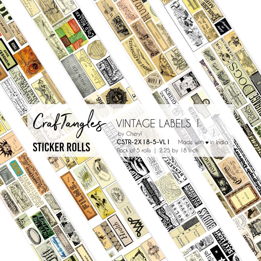 CrafTangles Journal Sticker Rolls (Pack of 5 designs) - Vintage Labels 1