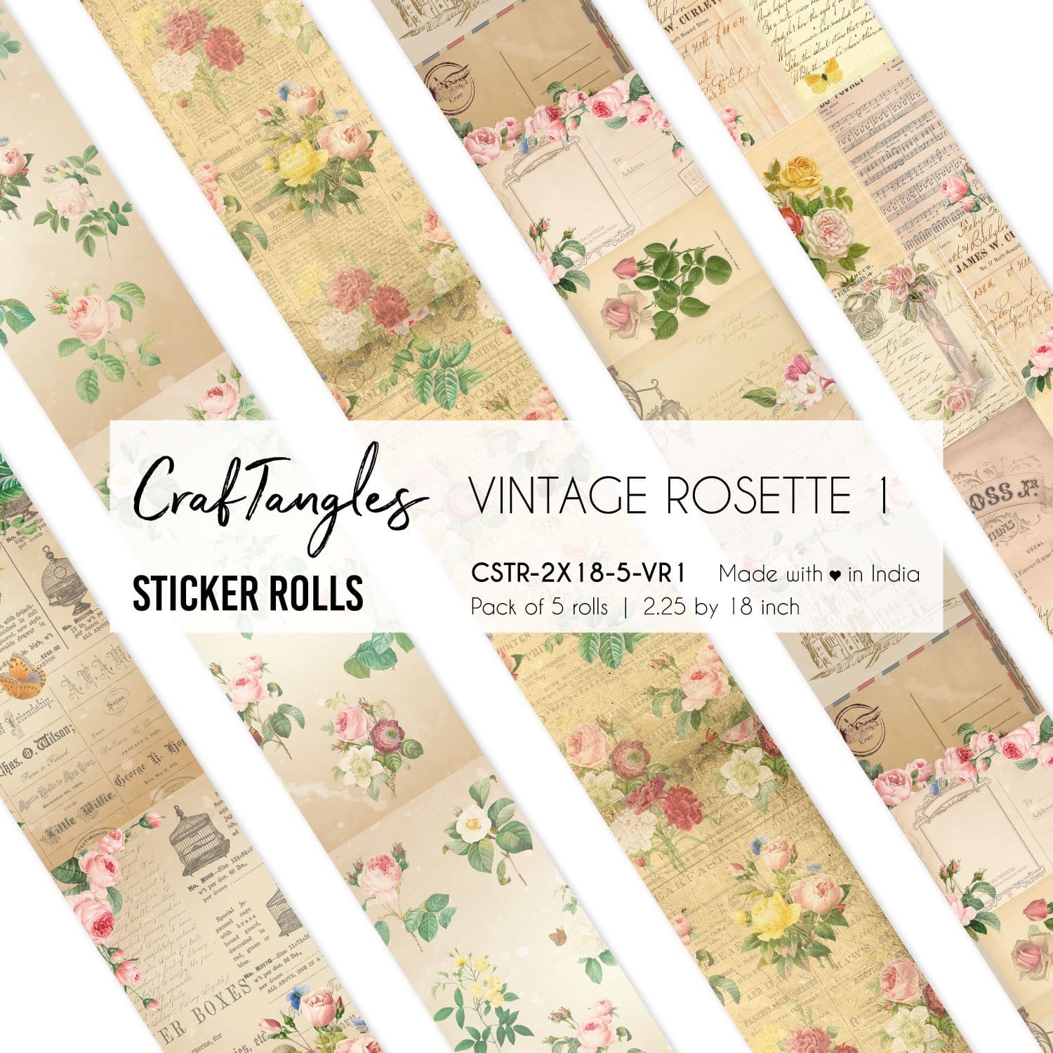 CrafTangles Journal Sticker Rolls (Pack of 5 designs) - Vintage Rosette 1