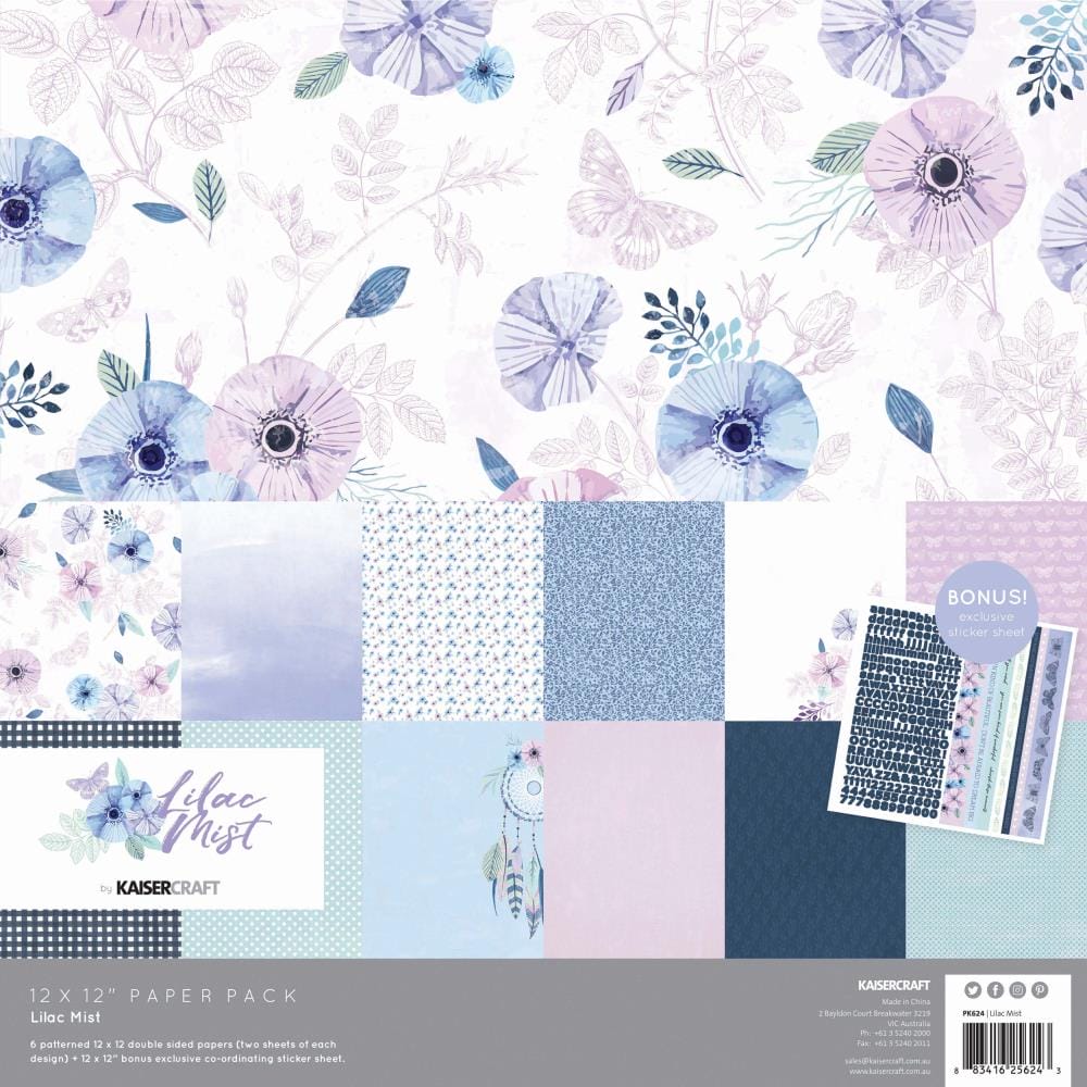 Kaisercraft Paper Pad 12"X12" 12/Pkg - Liliac Mist