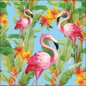 German Decoupage Napkins (5 pcs) - Flamingos Aqua