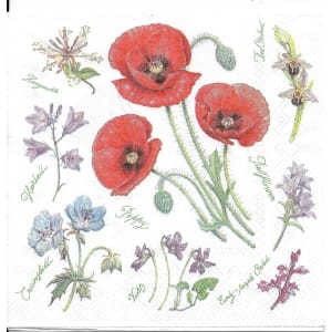 German Decoupage Napkins (5 pcs) - Poppy Harmony