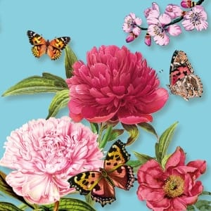 German Decoupage Napkins (5 pcs) - Peonien Petrol (Flowers)