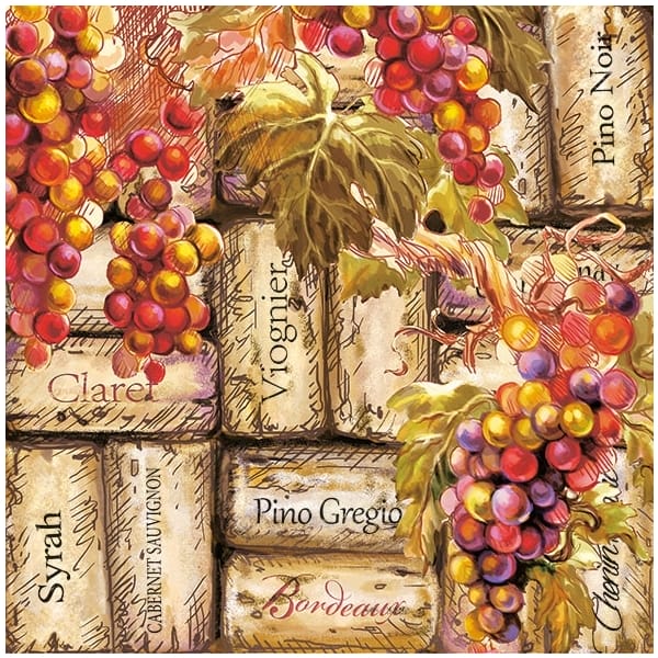 German Decoupage Napkins (5 pcs) - Grapes and Corks
