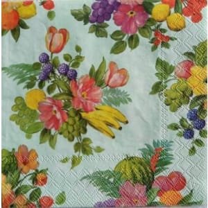 German Decoupage Napkins (5 pcs) - Flowers and Fruits Green