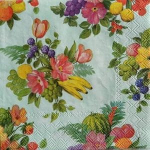 German Decoupage Napkins (5 pcs) - Flowers and Fruits Green