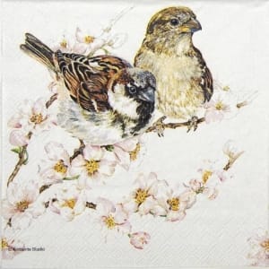 German Decoupage Napkins (5 pcs) - Sparrows Blossom (Birds)