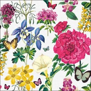 German Decoupage Napkins (5 pcs) - Botanical Florals White