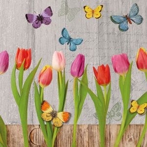 German Decoupage Napkins (5 pcs) - Spring Flowers Collage Grey