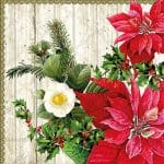 German Decoupage Napkins (5 pcs)  - Poinsettia on Wood