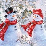 German Decoupage Napkins (5 pcs)  - Snowmen and Birds (Christmas)