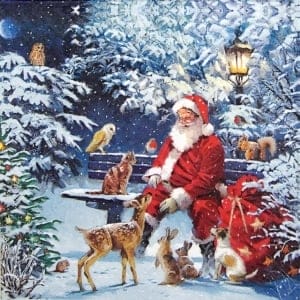 German Decoupage Napkins (5 pcs) - Santa on Bench (Christmas)