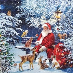 German Decoupage Napkins (5 pcs) - Santa on Bench (Christmas)