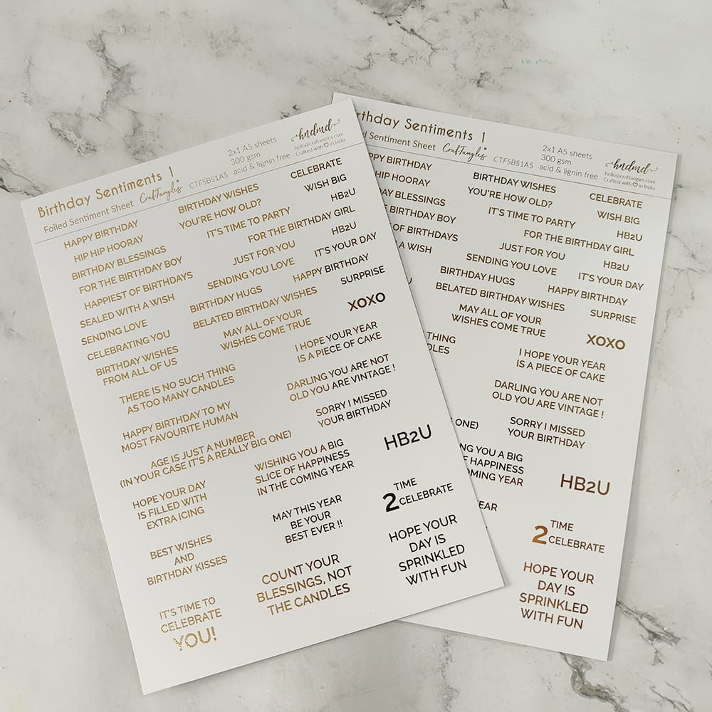 CrafTangles Foiled Sentiment Sheets (White and Gold) - Birthday Sentiments 1 (2 sheets of A5) Birthday 1 Foiled Sentiment Sheets CrafTangles Foiled Sentiment Sheets (White and Gold) - Birthday Sentiments 1 (2 sheets of A5)