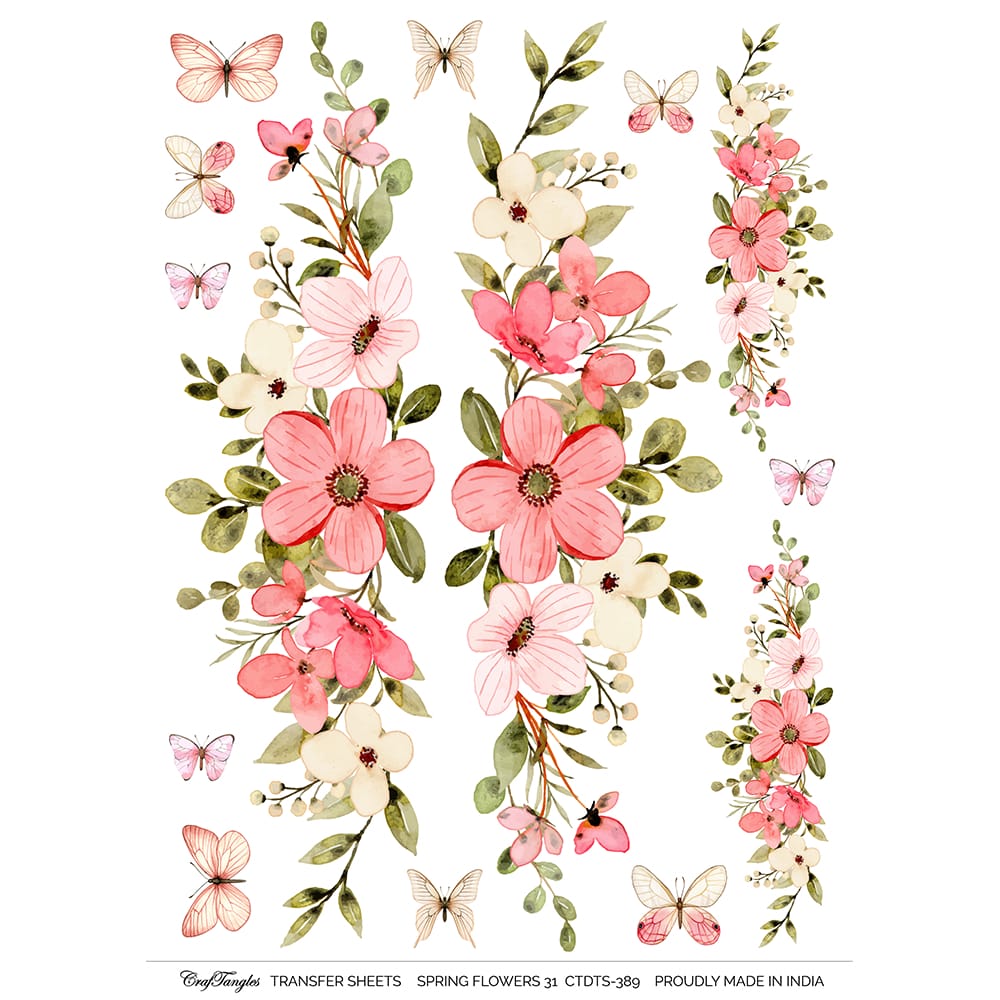 CrafTangles A4 Transfer It Sheets - Spring Flowers 31 CTDTS 389 CrafTangles transfer sheet Spring Flowers 31 CrafTangles A4 Transfer It Sheets - Spring Flowers 31
