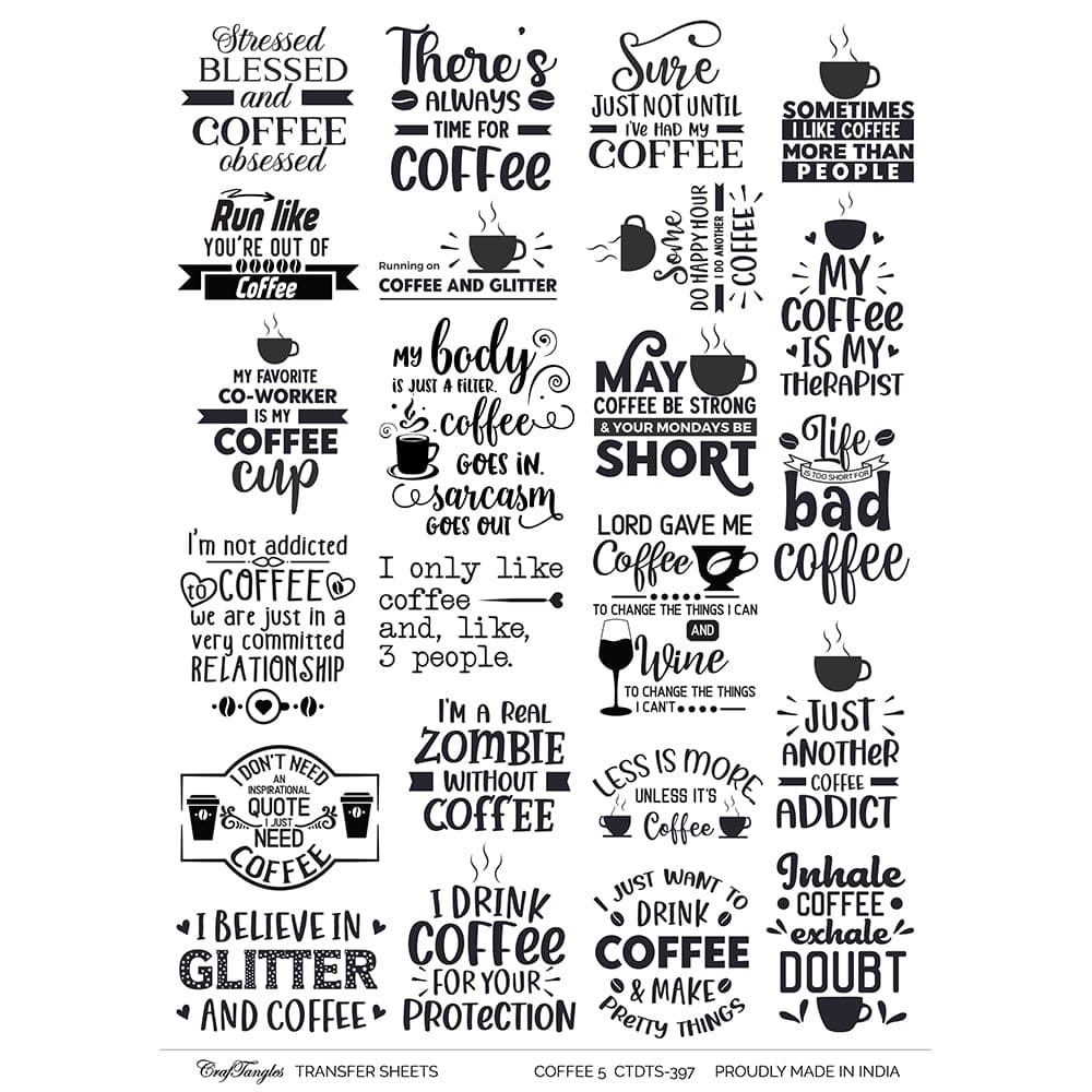 CrafTangles A4 Transfer It Sheets - Coffee 5 CTDTS 397 CrafTangles transfer sheet Coffee 5 CrafTangles A4 Transfer It Sheets - Coffee 5