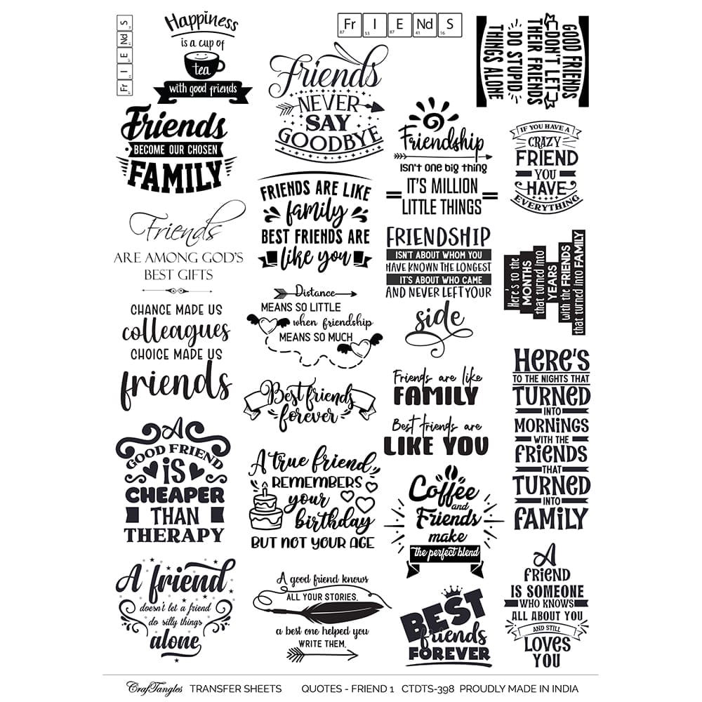 CrafTangles A4 Transfer It Sheets - Quotes - Friendship 1