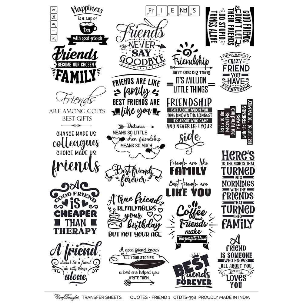 CrafTangles A4 Transfer It Sheets - Quotes - Friendship 1 CTDTS 398 CrafTangles transfer sheet Quotes Friendship 1 CrafTangles A4 Transfer It Sheets - Quotes - Friendship 1