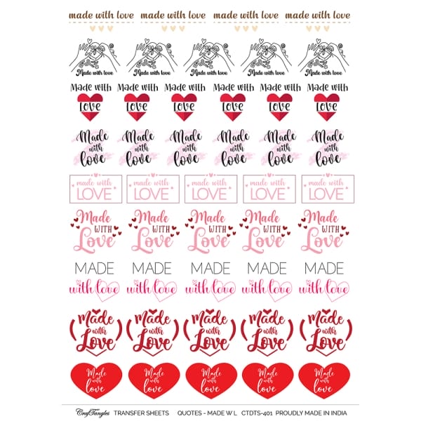 CrafTangles A4 Transfer It Sheets - Quotes - Made with Love