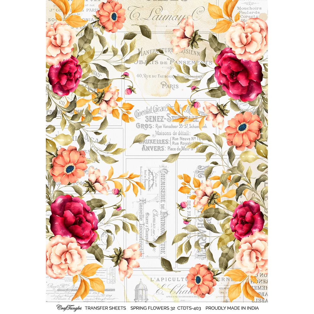 CrafTangles A4 Transfer It Sheets - Spring Flowers 32 CTDTS 403 CrafTangles transfer sheet Spring Flowers 32 CrafTangles A4 Transfer It Sheets - Spring Flowers 32