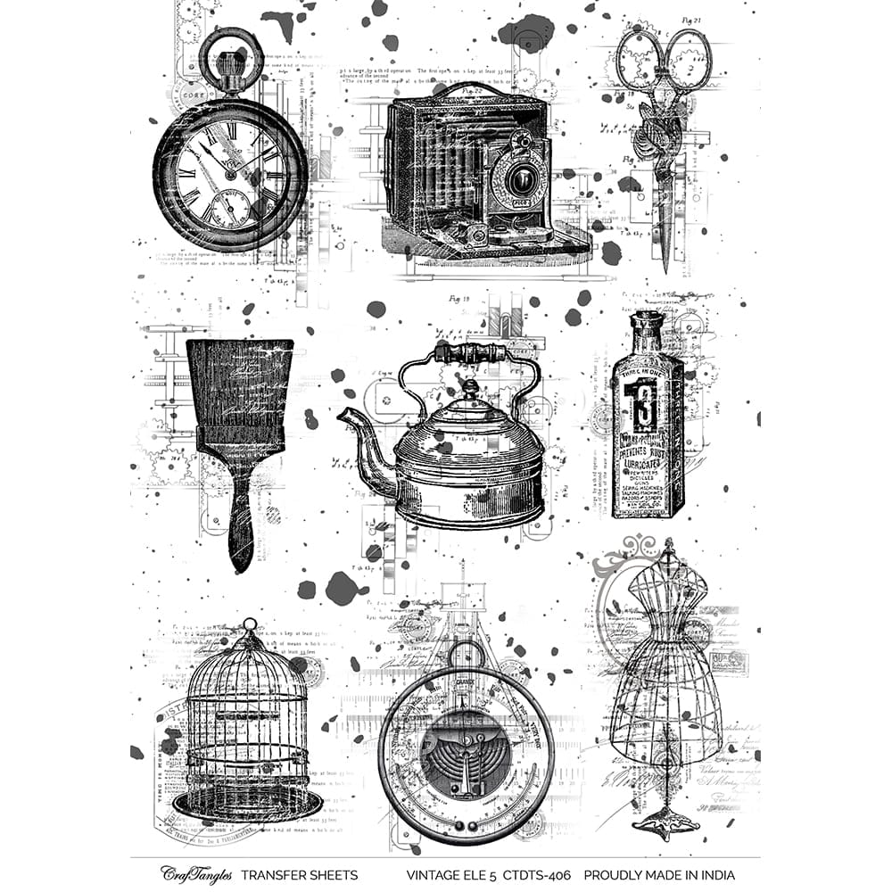 CrafTangles A4 Transfer It Sheets - Vintage Elements 5