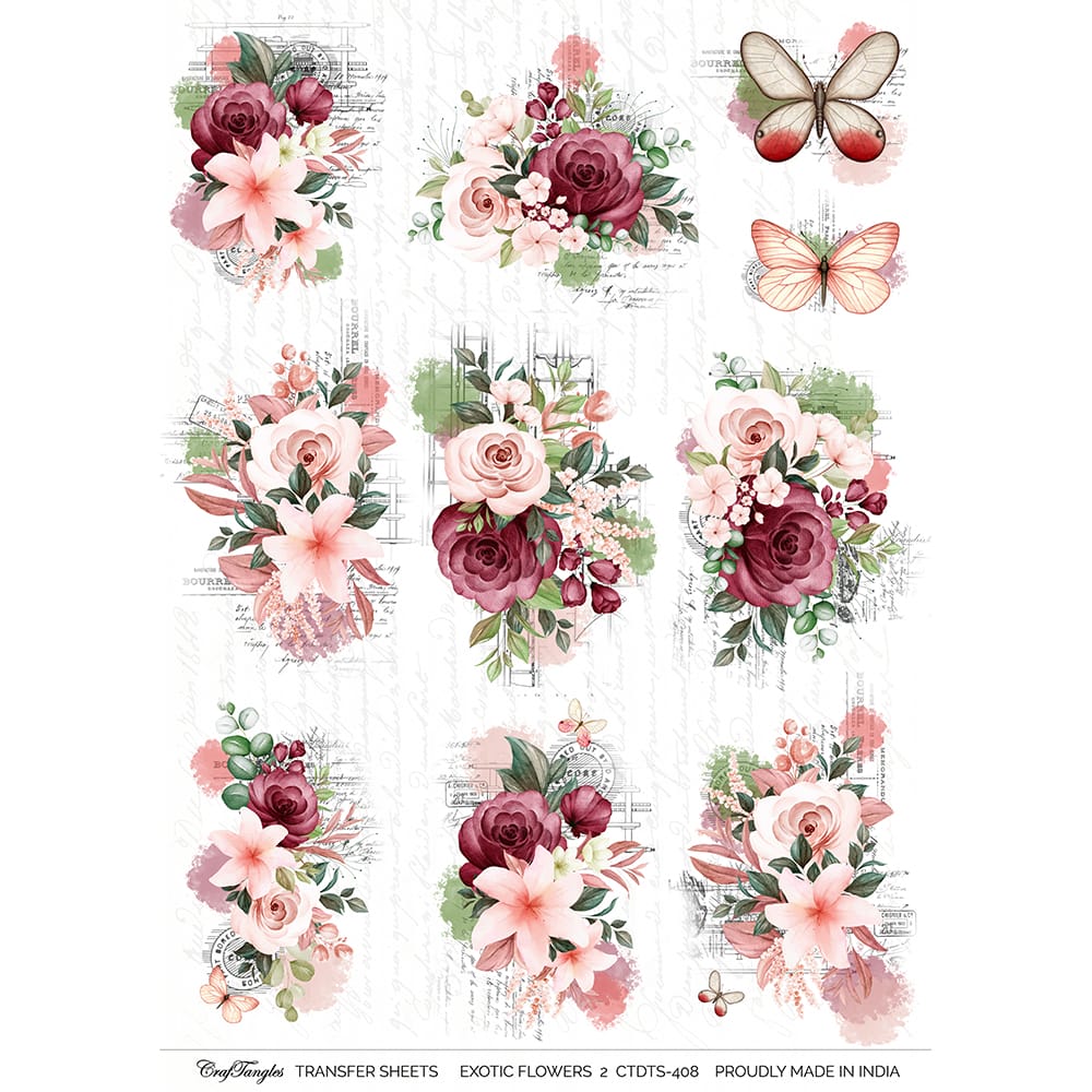 CrafTangles A4 Transfer It Sheets - Exotic Flowers 2 CTDTS 408 CrafTangles transfer sheet Exotic Flowers 2 CrafTangles A4 Transfer It Sheets - Exotic Flowers 2