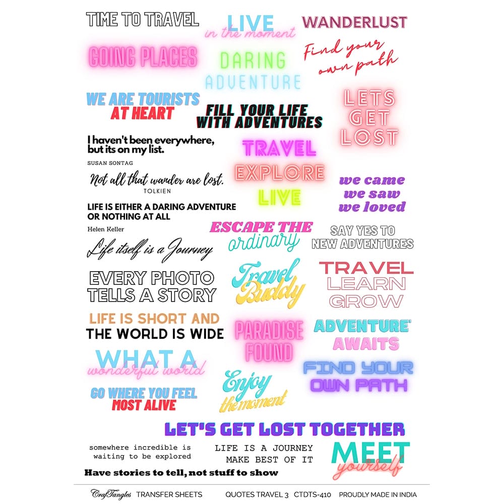 CrafTangles A4 Transfer It Sheets - Quotes - Travel 3 CTDTS 410 CrafTangles transfer sheet Quotes Travel 3 CrafTangles A4 Transfer It Sheets - Quotes - Travel 3