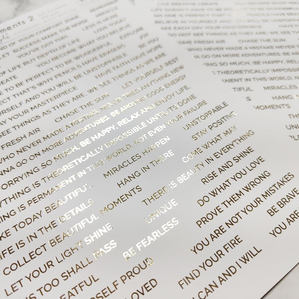 CrafTangles Foiled Sentiment Sheets (White and Gold) - Motivational Sentiments 2 (2 sheets of A5) Motivational 2 Foiled Sentiment Sheets 1 Motivational_2_Foiled_Sentiment_Sheets_1