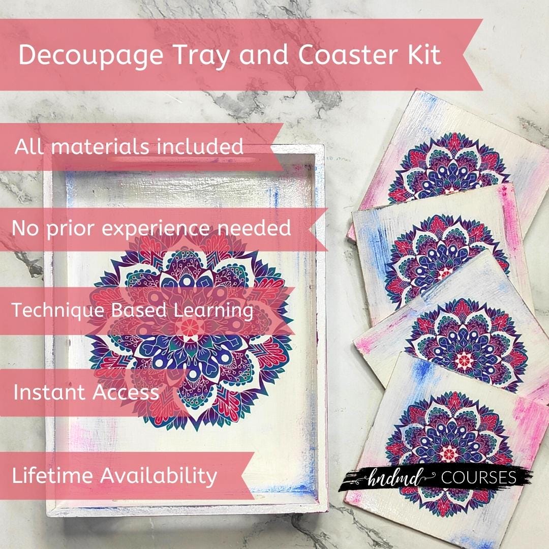 CrafTangles Mandala Decoupage Tray and Coaster Kit Social Media Courses Social Media Courses