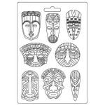 Stamperia Soft Maxi Mould 8.5"X11.5" - Tribal Masks. Savana