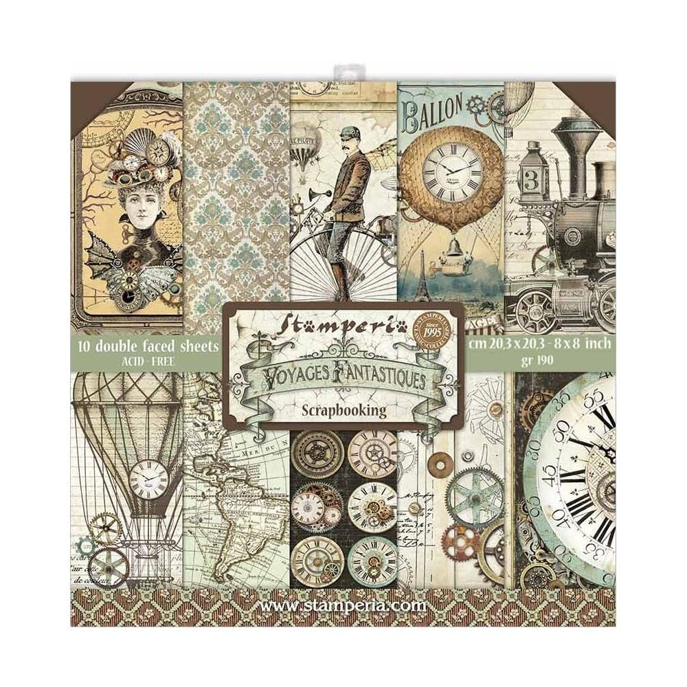 Stamperia Double-Sided Paper Pad 8"X8" 10/Pkg - Voyages Fantastiques stamperia 8by8 paper SBBS30 Stamperia Double-Sided Paper Pad 8"X8" 10/Pkg - Voyages Fantastiques