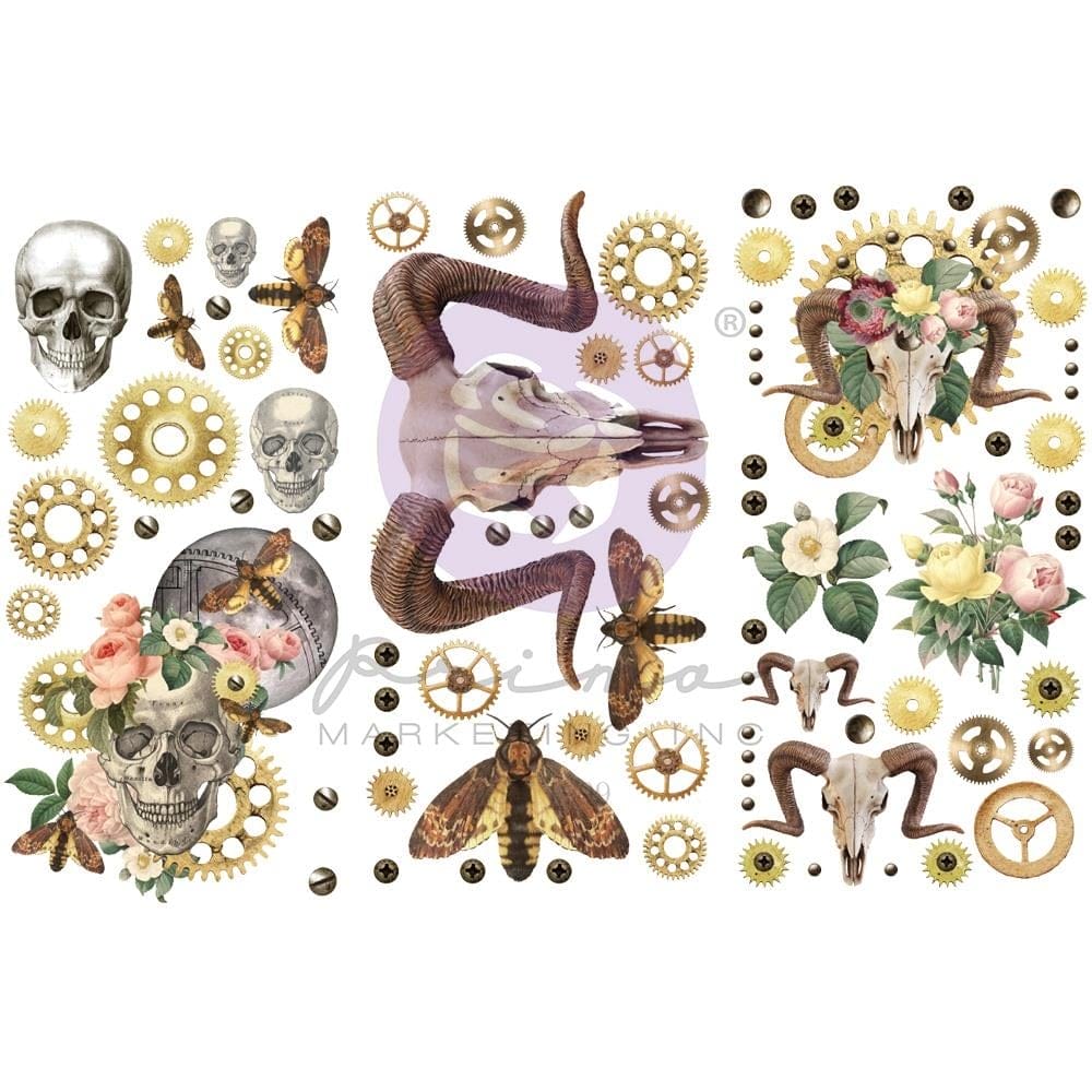 Prima Finnabair Mini Transfers 6"X12" 3/Sheets - Boho Skull