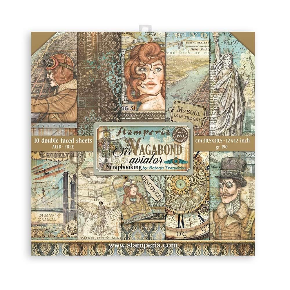 Stamperia Double-Sided Paper Pad 12"X12" 10/Pkg - Sir Vagabond Aviator stamperia 12by12 paper SBBL112 Stamperia Double-Sided Paper Pad 12"X12" 10/Pkg - Sir Vagabond Aviator