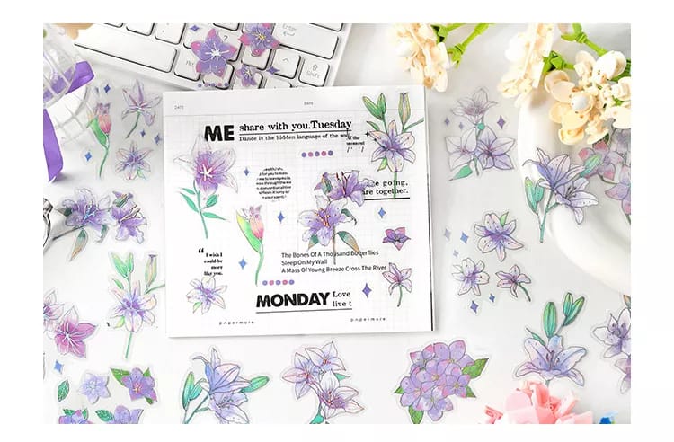 Foiled PET Clear Stickers (15 pcs) - Flowers Design 2 15pcs PET Stickers Flowers 2 15pcs_PET_Stickers_Flowers_2