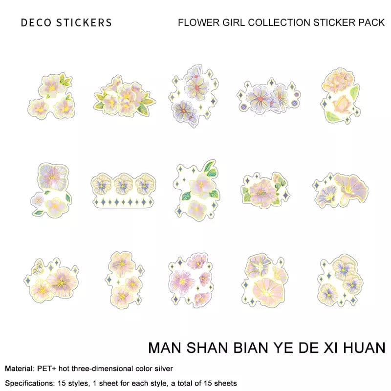 Foiled PET Clear Stickers (15 pcs) - Flowers Design 2 15pcs PET Stickers Flowers PMZTB 0142 2 15pcs_PET_Stickers_Flowers_PMZTB-0142_2