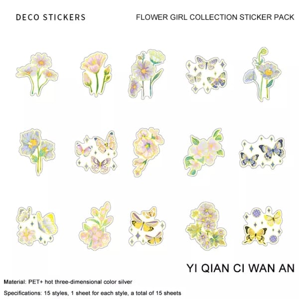 15pcs_PET_Stickers_Flowers_PMZTB-0144