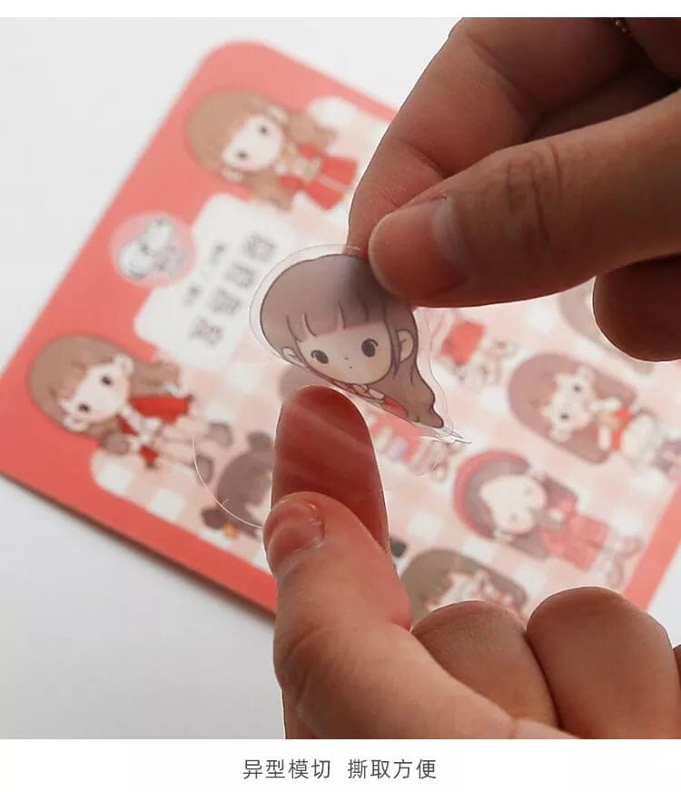 Clear PET Cute Girls Stickers (40 pcs) - Reds 40pcs girl stickers 2 40pcs_girl_stickers_2