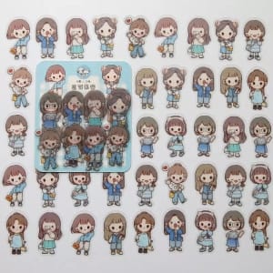 Clear PET Cute Girls Stickers (40 pcs) - Blues