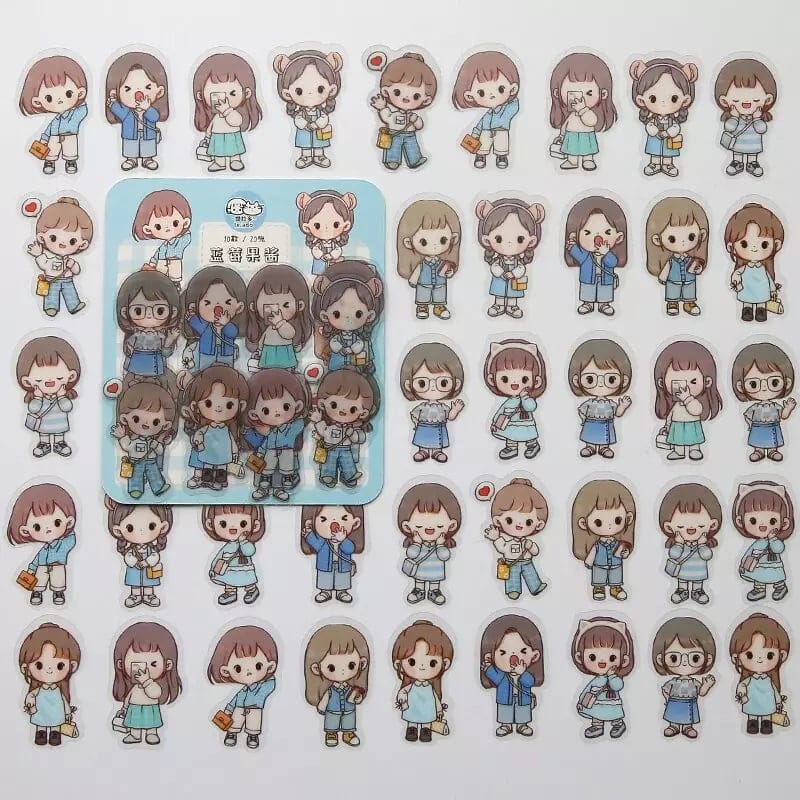 Clear PET Cute Girls Stickers (40 pcs) - Blues 40pcs girl stickers MSTZ 077 Clear PET Cute Girls Stickers (40 pcs) - Blues