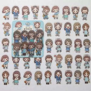 Clear PET Cute Girls Stickers (40 pcs) - Blues