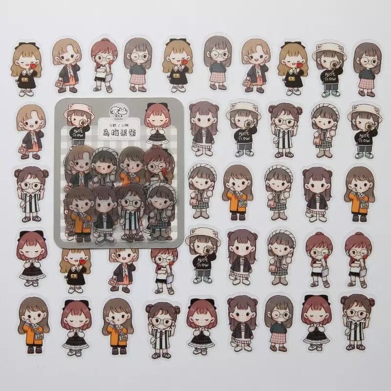 Clear PET Cute Girls Stickers (40 pcs) - Blacks 40pcs girl stickers MSTZ 078 Clear PET Cute Girls Stickers (40 pcs) - Blacks