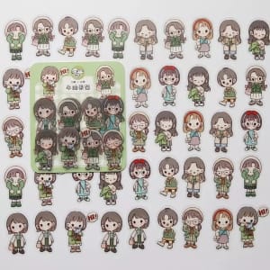 Clear PET Cute Girls Stickers (40 pcs) - Greens