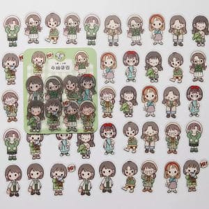 Clear PET Cute Girls Stickers (40 pcs) - Greens