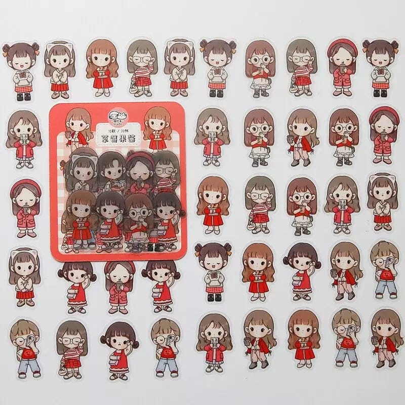 Clear PET Cute Girls Stickers (40 pcs) - Reds 40pcs girl stickers MSTZ 080 Clear PET Cute Girls Stickers (40 pcs) - Reds