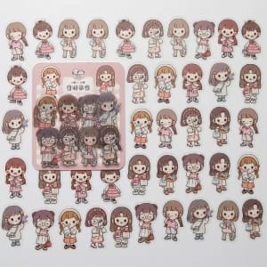 Clear PET Cute Girls Stickers (40 pcs) - Pinks