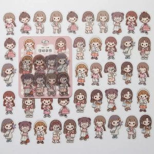 Clear PET Cute Girls Stickers (40 pcs) - Pinks