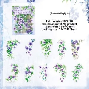 PET Clear Sticker Pack (20 pcs) – Flowers and Gardens (HQYX)