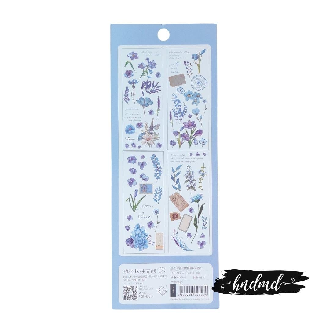 Clear PET Flowers Stickers (4 sheets) - Blue Flowers PET Sticker Time Illustrations Flowers SHTJ 562 1002 2 PET_Sticker_Time_Illustrations_Flowers_SHTJ-562-1002_2