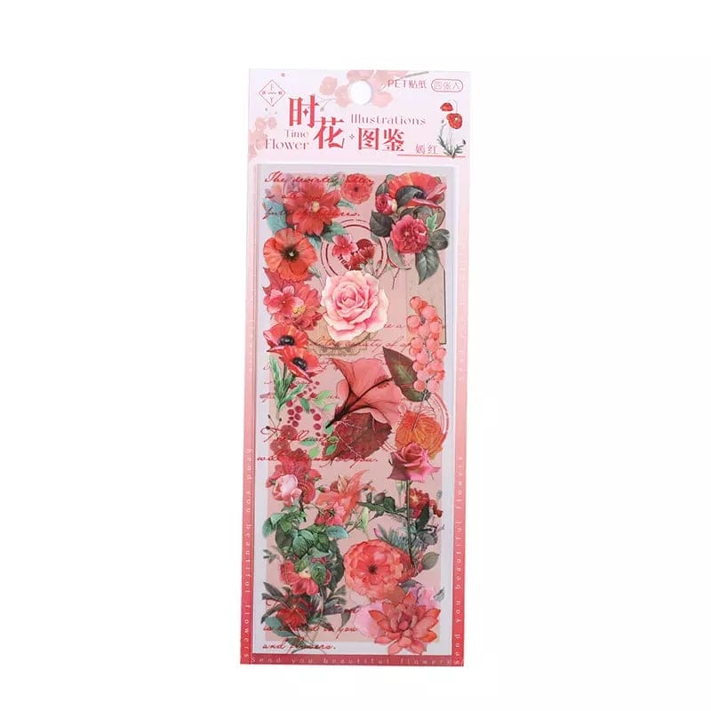 Clear PET Flowers Stickers (4 sheets) - Red Flowers PET Sticker Time Illustrations Flowers SHTJ 562 1007 1 Clear PET Flowers Stickers (4 sheets) - Red Flowers