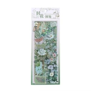 Clear PET Flowers Stickers (4 sheets) - Green Flowers