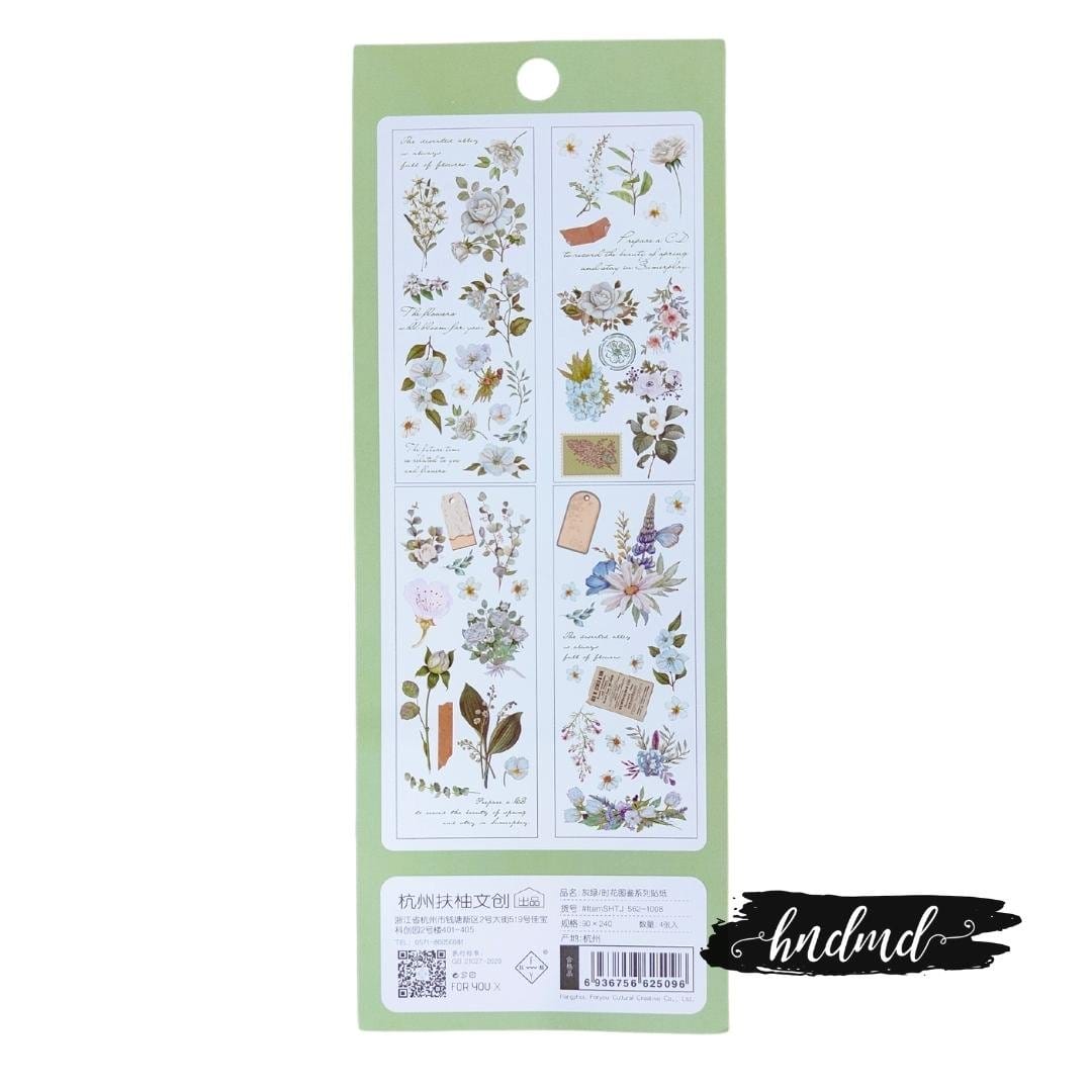 Clear PET Flowers Stickers (4 sheets) - Green Flowers PET Sticker Time Illustrations Flowers SHTJ 562 1008 2 PET_Sticker_Time_Illustrations_Flowers_SHTJ-562-1008_2
